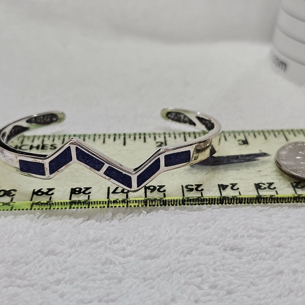 Vintage Coleman Co Walden Johnson Lapis 925 Silver Oval Zigzag Bracelet - Picture 10 of 11